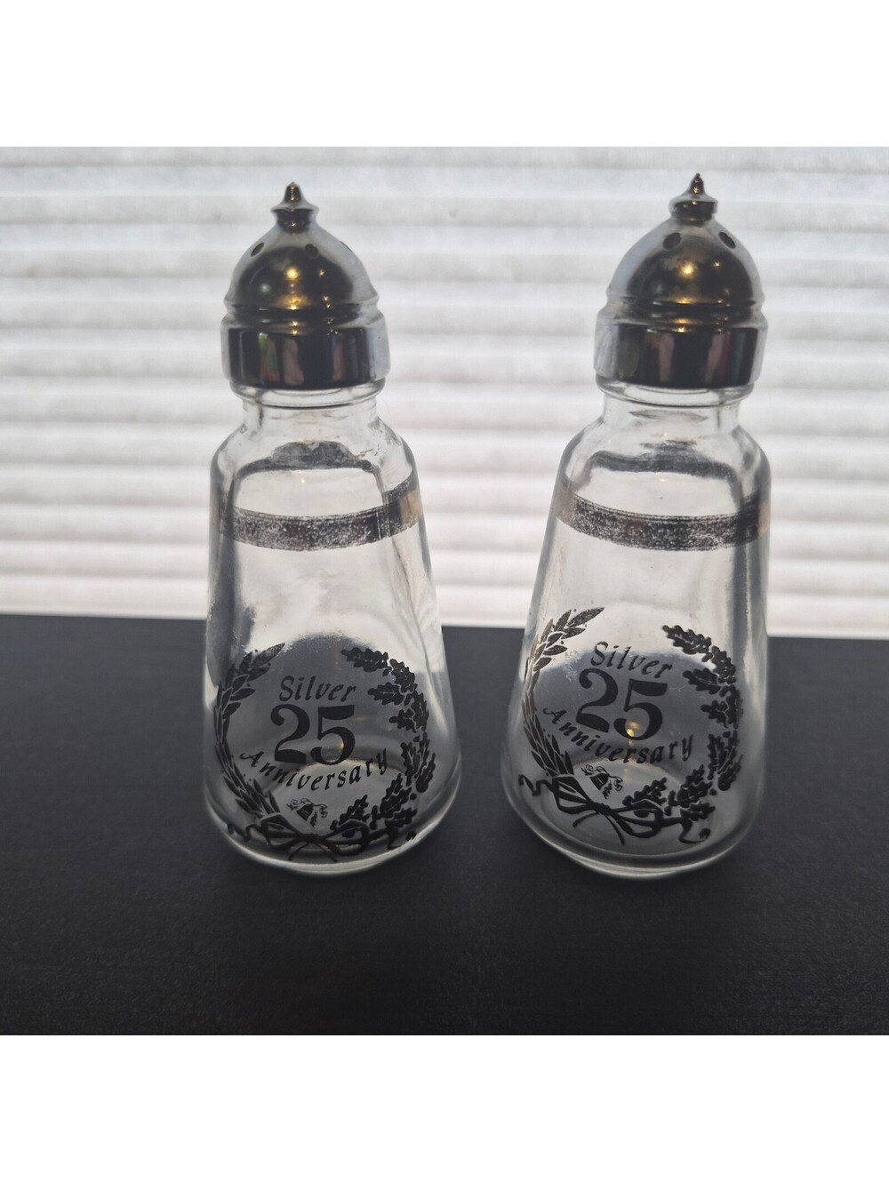 Vintage Princess House 25th Silver Anniversary Glass Salt & Pepper Shaker Set